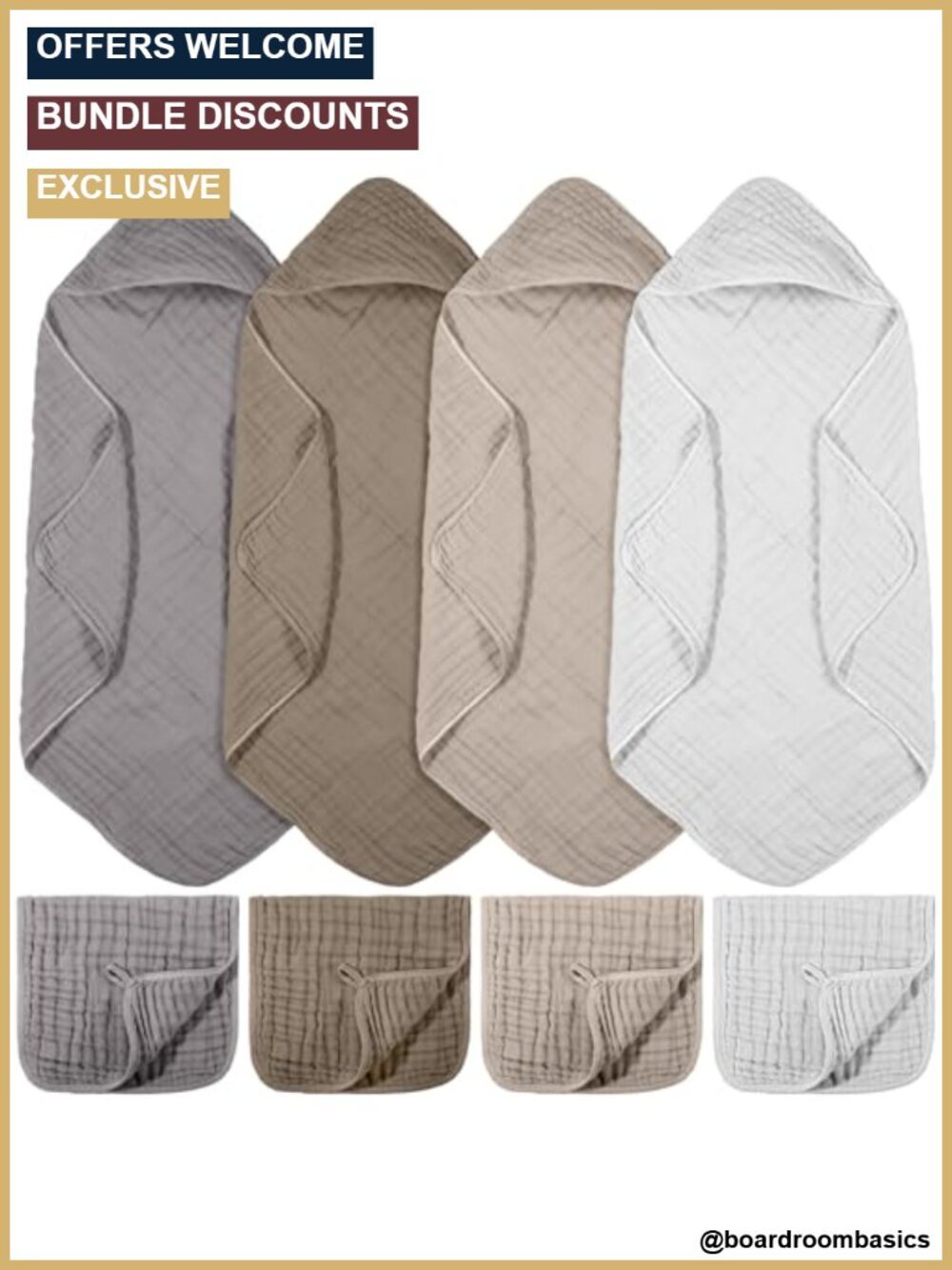 Muslin Hooded Baby Bath Towel & Washcloth Set 8 Pc Absorbent